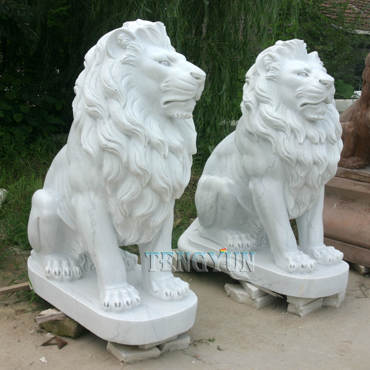 Jaden Marble Lion Stone Animal Sculptures (2)