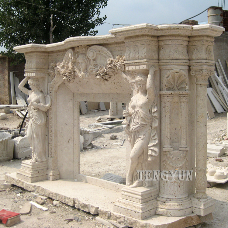 Kućni ukrasni mramorni kamin sa ženskim kipovima (6)