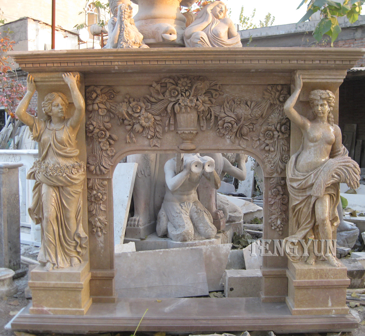 Mantel dekorattiv tan-nar tal-irħam tad-dar bi statwi femminili (7)