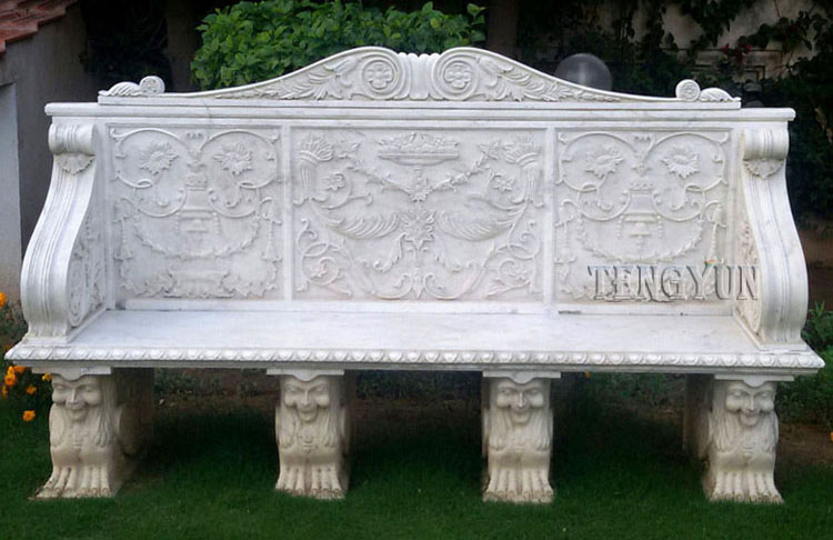 Wielkoformatowa dekoracyjna biała marmurowa ławka (17)
