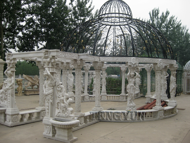 Liela izmēra marmora lapenes skulptūra āra akmens paviljons (1)