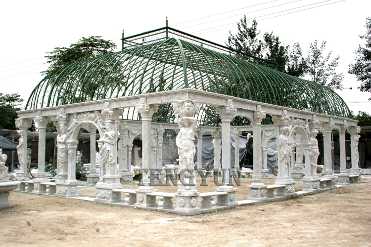 Голям размер мраморна беседка скулптура открит каменен павилион (2)