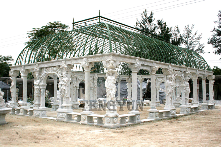 Pabellón de piedra al aire libre de escultura de cenador de mármol de gran tamaño (2)