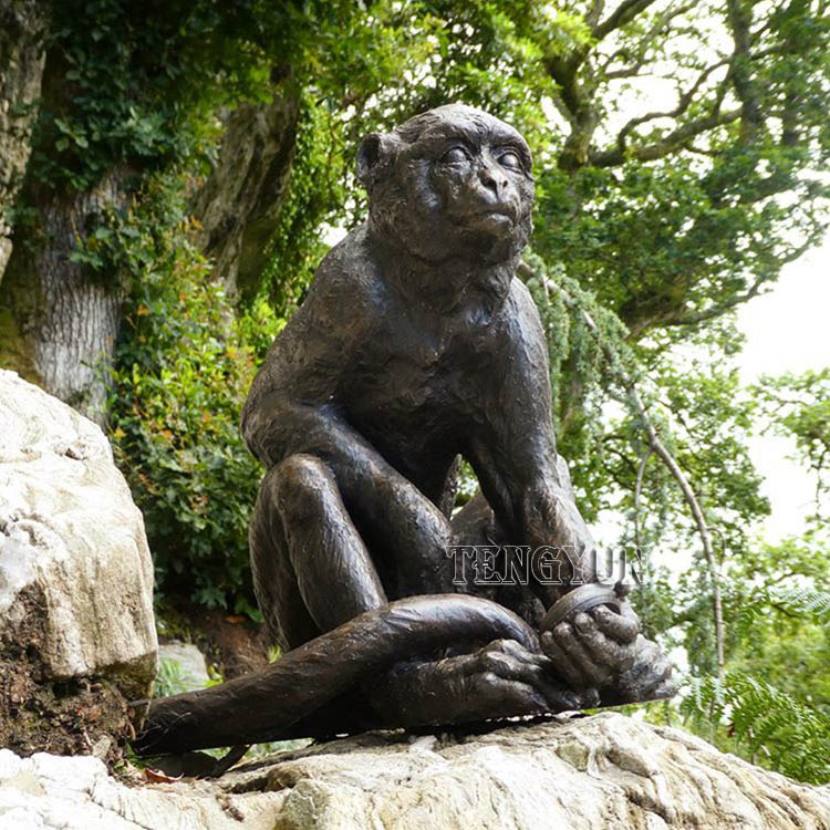 Hayotiy o'lchamdagi ochiq dekorativ bronza maymun metall hayvonlar haykallari (2)
