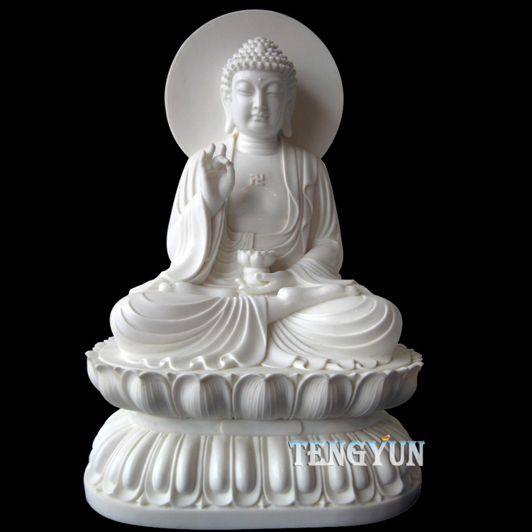 Dzīvā izmēra baltā marmora iebiedējošā Budas statuja (2)