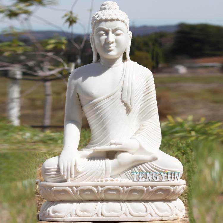 Statua di Buddha intimidatoria in marmo bianco a grandezza naturale (3)