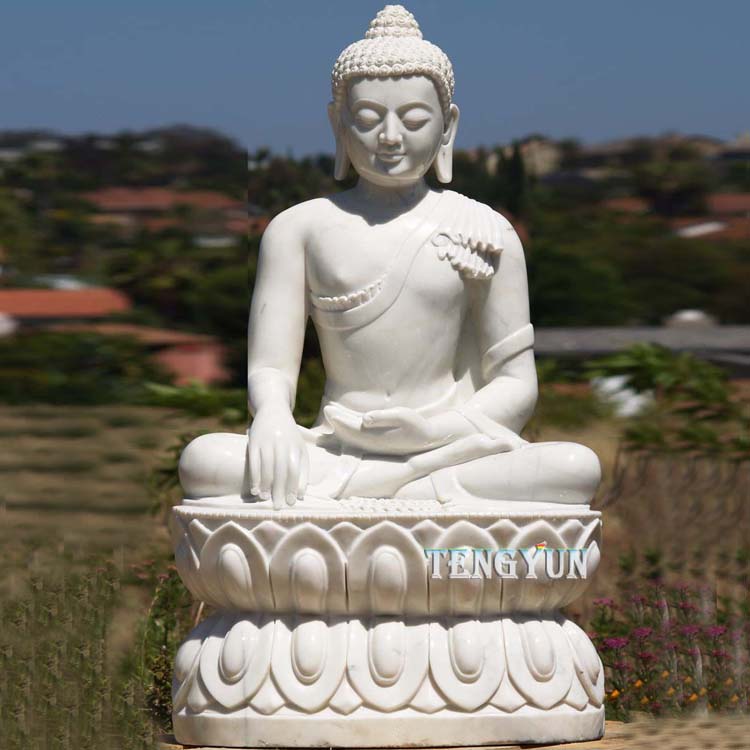 Бел мермер со природна големина застрашувачка статуа на Буда (6)