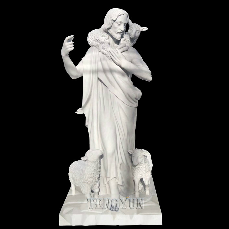 Jesus-statue i marmor med geiteskulpturer (1)
