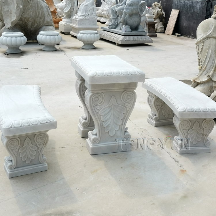 Āra dārza dekoratīvais marmora galds un sols (1)