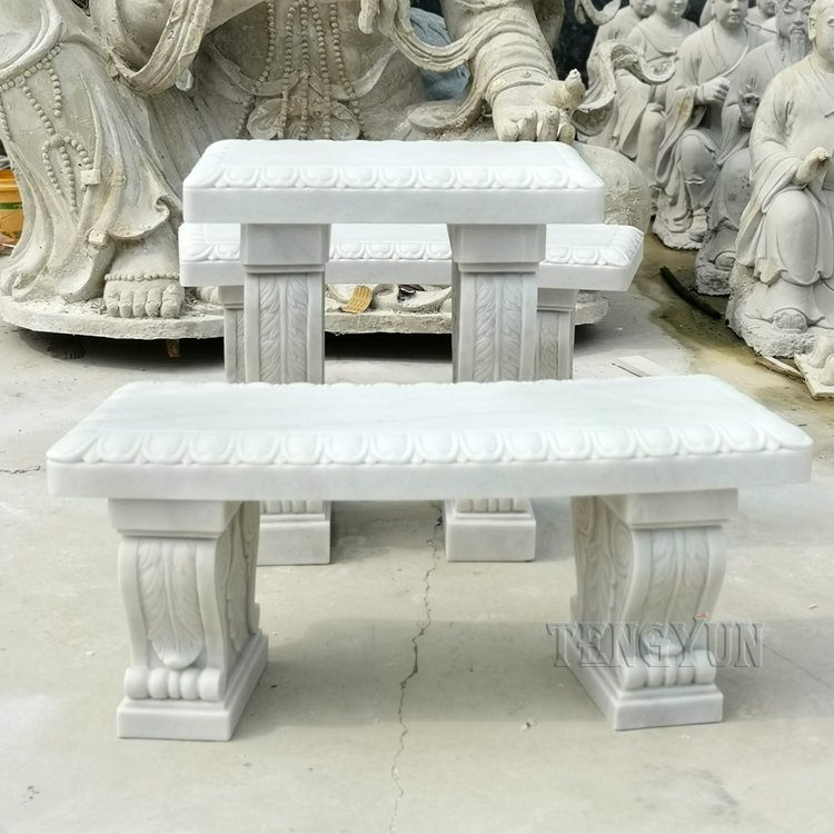 Mesa e banco de mármore decorativo para jardim ao ar livre (5)