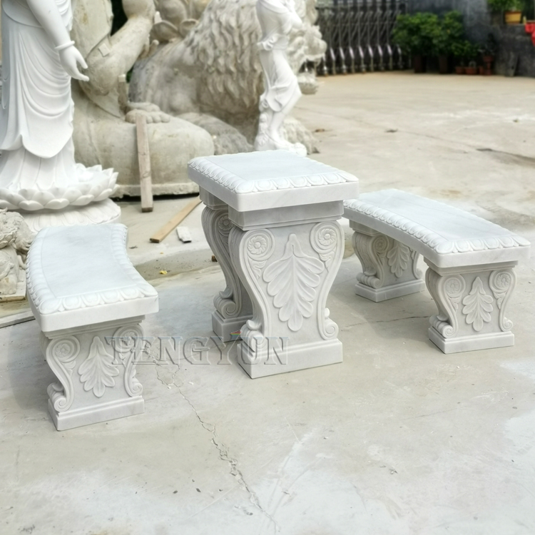 Dekoracyjny marmurowy stół i ławka do ogrodu na zewnątrz (8)