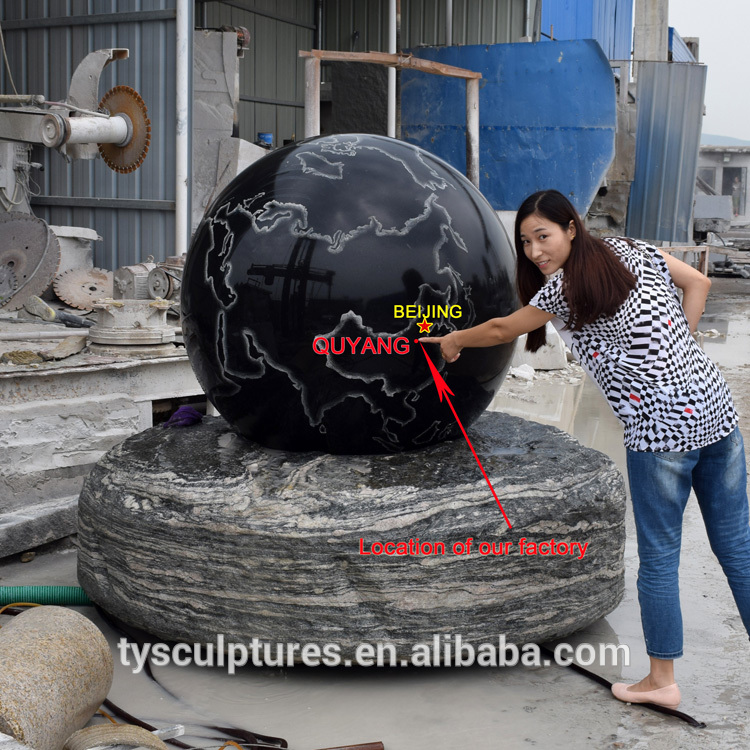 Utomhus Stor storlek Svart Granit Roterande Fengshui Sphere Vattenfontän (1)