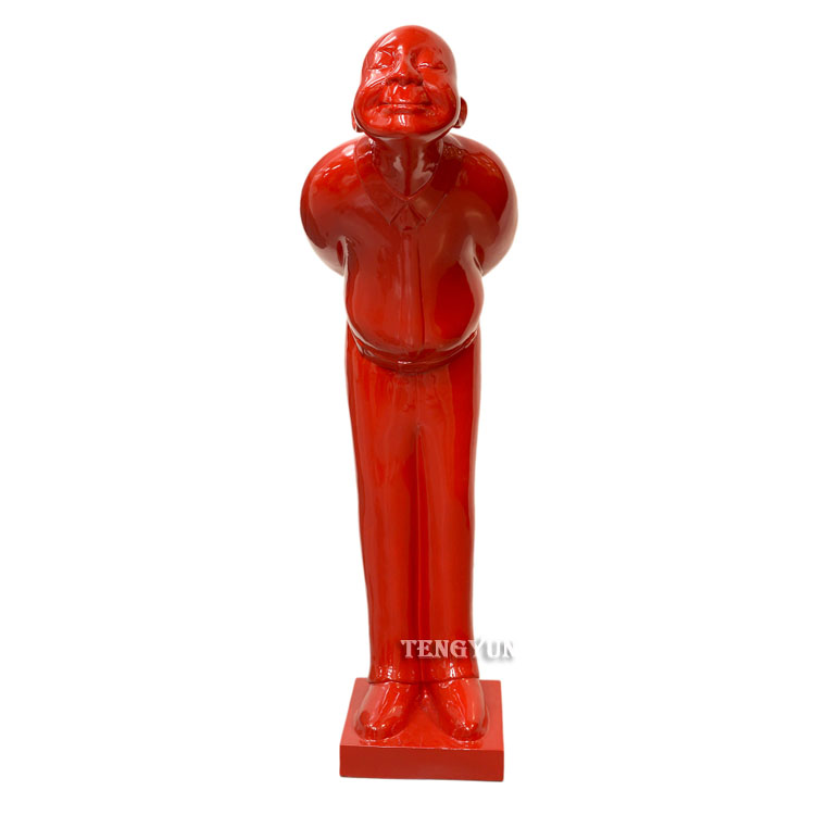 Harpiks kunstværk hall eller døråbning dekorativ glasfiber i naturlig størrelse rød mand statue til salg (6)