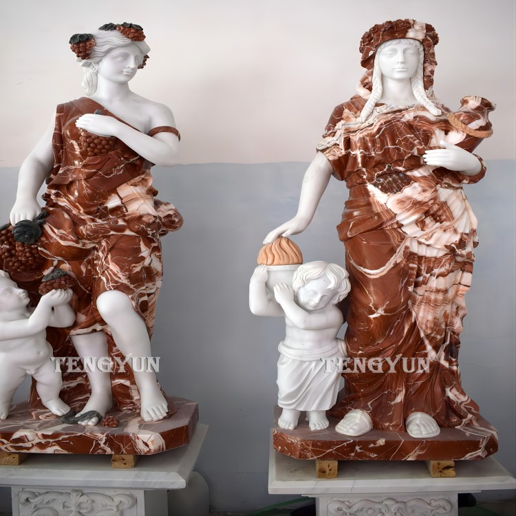 Akmens četru sezonu statujas dzīva izmēra statujas ar mazām eņģeļu skulptūrām (9) (1)