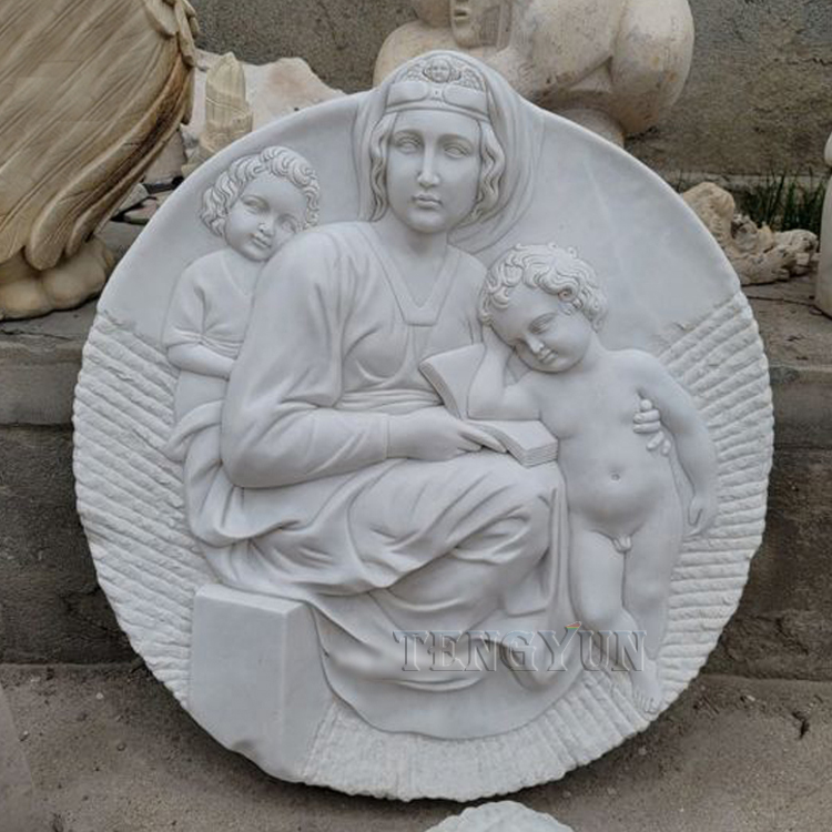Kamienna Relief Biała Marmurowa Pani Statua Płaskorzeźba ścienna (6)