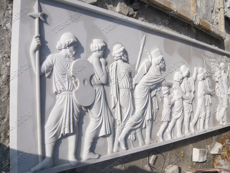 Wäiss-Marmer-Hand-geschnëtzt-Wand-Steen-Relief-Skulptur