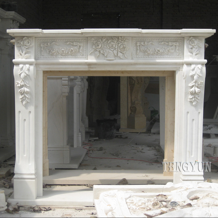 Balta marmora mājas dekoratīvais akmens kamīns (1)