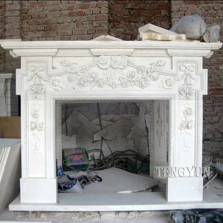 Бяла мраморна домашна декоративна каменна камина (5)