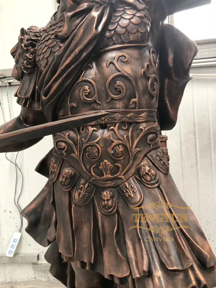 Ancient Greek Resin Warrior Statue Fiberglass Life Size Roman Knight With Shield