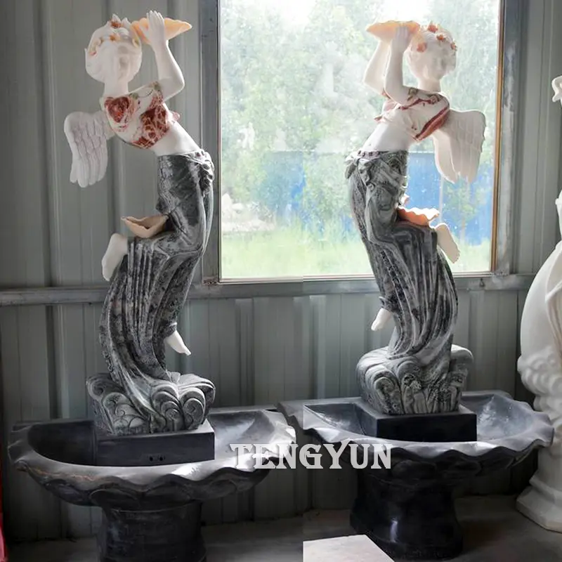 Beautiful Angel Statue Water Fountain Marble Female With Conch Sculpture Fountains