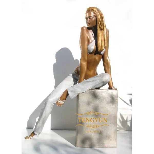 Beautiful Life Size Bronze Slim Female Statue For Sale