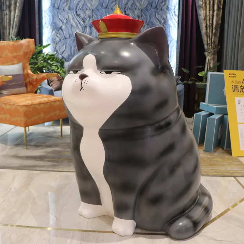 Big size Resin Your Majesty Cat Fiberglass King Cat Sculpture For Indoor Decoration