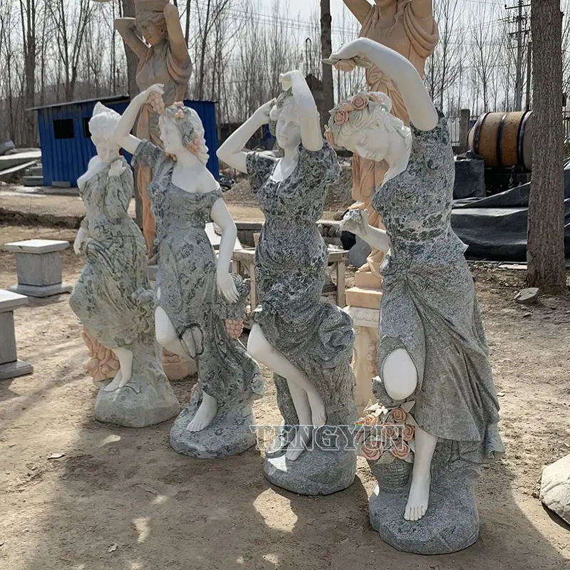 Big size green stone beauty girl marble statue of beautiful girl sculptures four season stone statues
