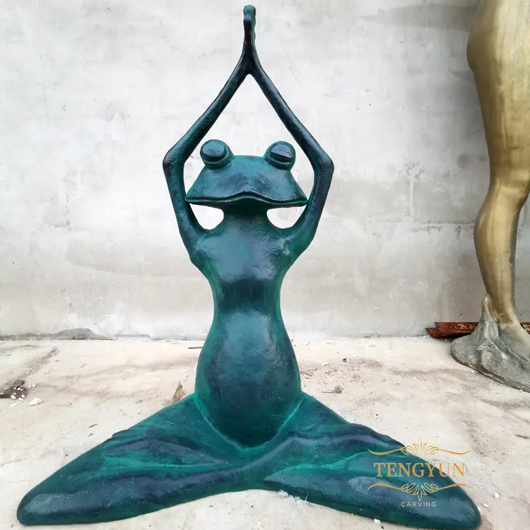 Bronze Yoga Frog Figurine Garden Statue Anthropomorphic Frog Sculptures