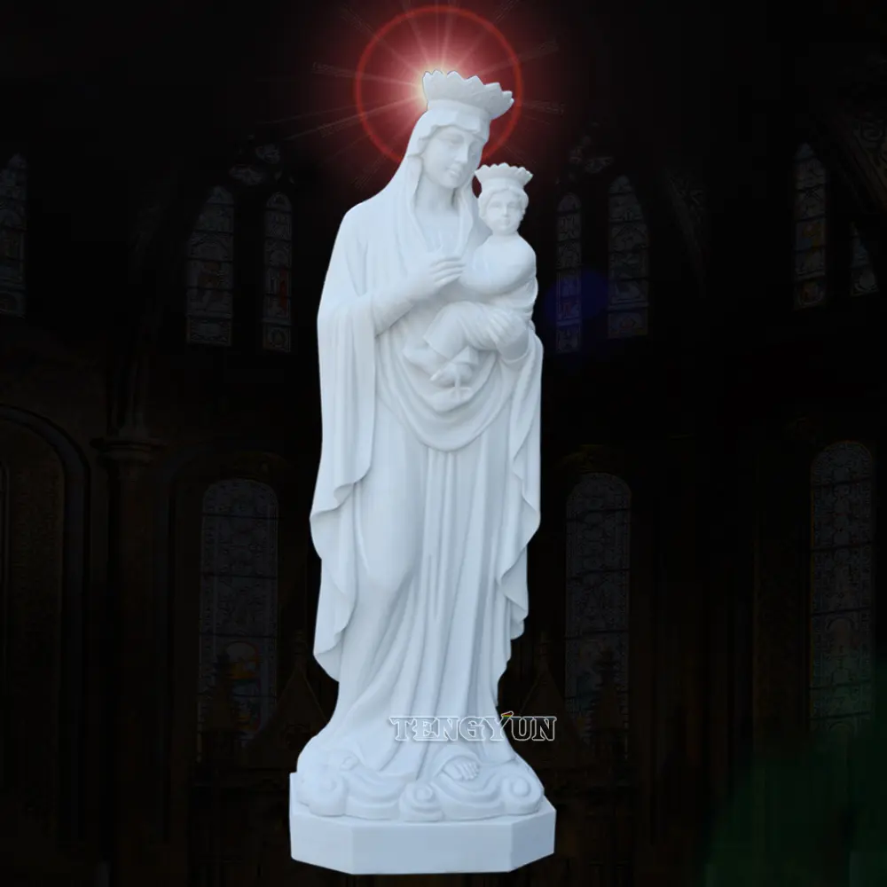 Catholic Sculpture Life Size Marble Carvings Stone Holy Family Mother Virgin Mary Holding Baby Jesus Christ Sculptures For Sale