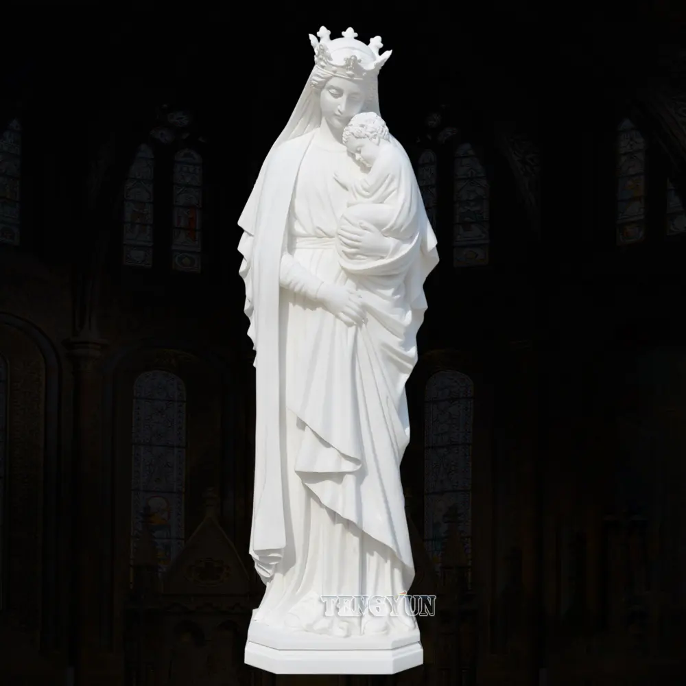 Catholic Sculpture Life Size Marble Carvings Stone Holy Family Mother Virgin Mary Holding Baby Jesus Christ Sculptures For Sale
