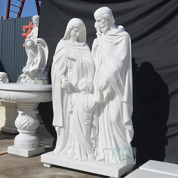 Catholic Stone Sculpture Custom Garden Art Antique Religious Holy Christian Family White Marble Statue