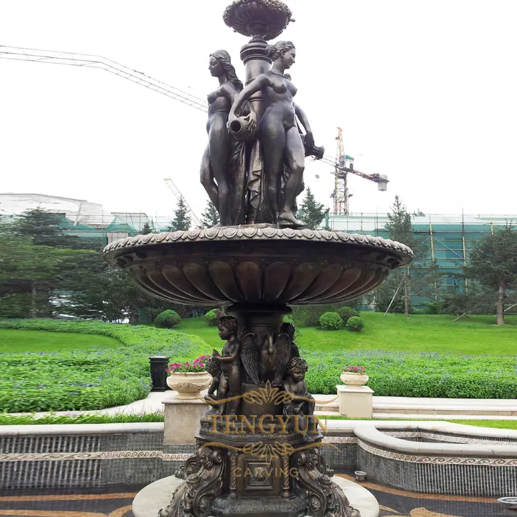 China Artwork Water Fountain Bronze Nude Lady Statue Water Feature Brass Water Fountain for Garden