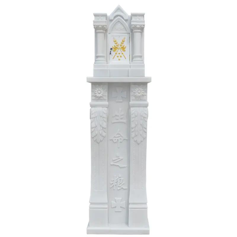 Church Decorative Large Size White Marble Corpus Cabinet Stone Sacred Reading Table Baptistery Altar