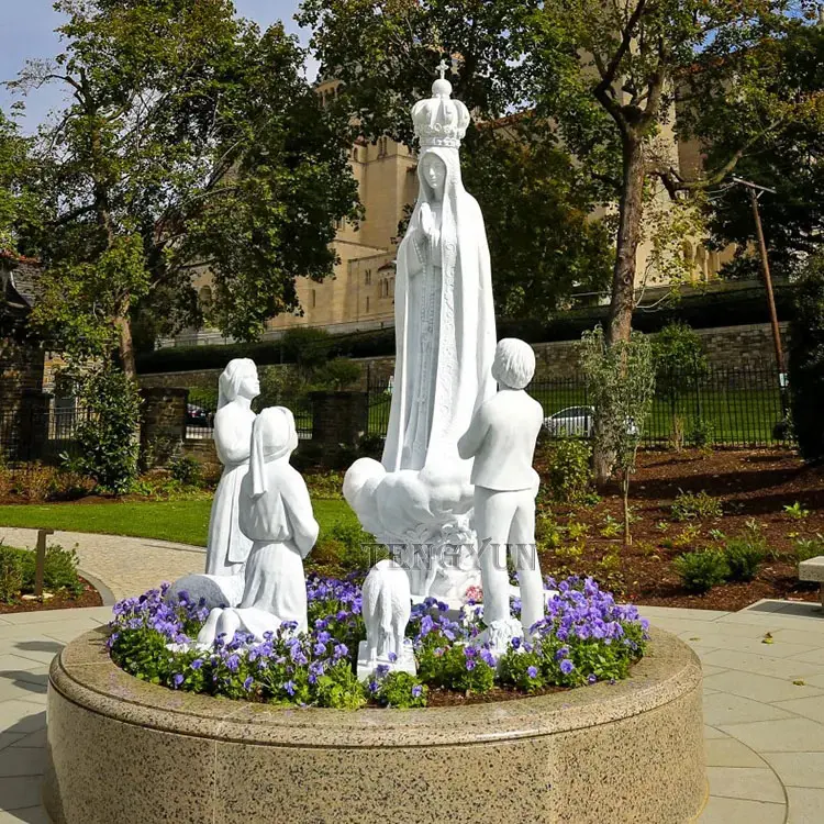Church Decorative Religious Marble Statue Antique Life Size Our Lady of Fatima With Shepherd Children