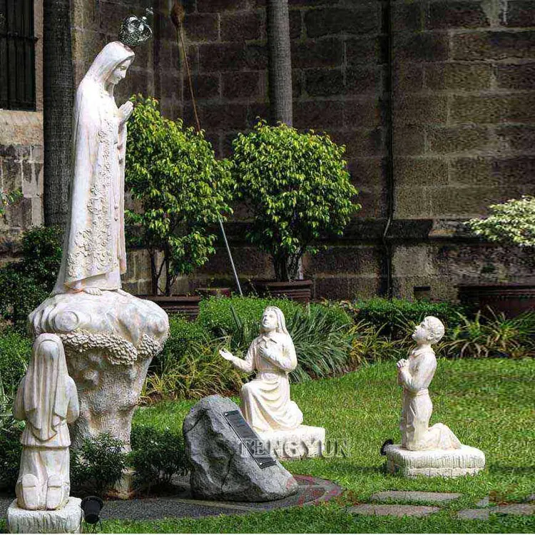 Church Decorative Religious Marble Statue Antique Life Size Our Lady of Fatima With Shepherd Children