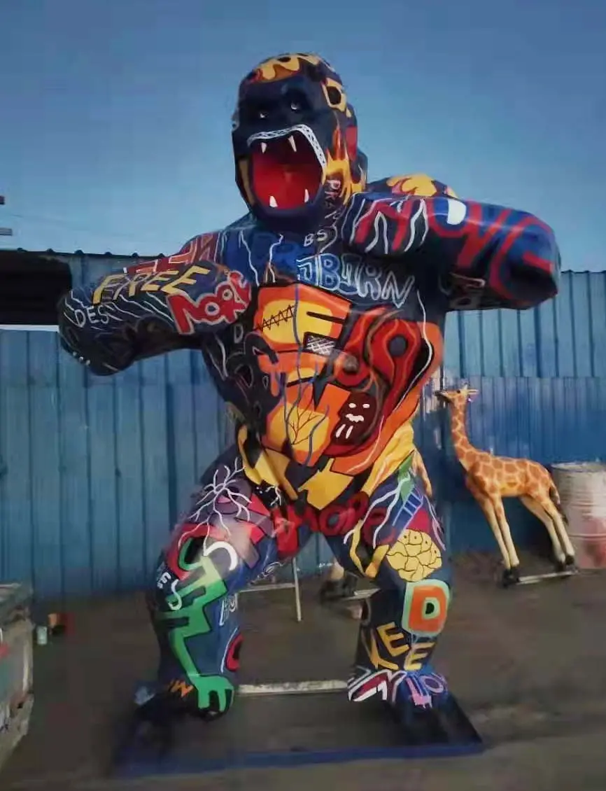 Colorful Geometric Gorilla Sculpture Abstract Street Decorative Animal Statues For Sale