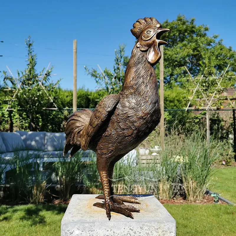 Courtyard Decorative Life Size Bronze Rooster Crowing Sculpture Poultry SculptureS