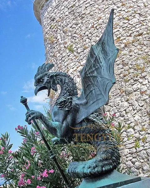 Custom Made Medieval Bronze Dragon Statue In Trsat Castle Large Outdoor Mythological Animal Sculpture
