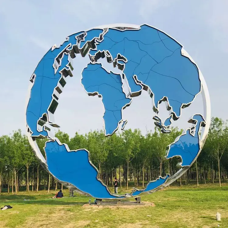 Decorative Metal Globe Sculpture Stainless Steel Outdoor Terrestrial Globe Statue For Sale