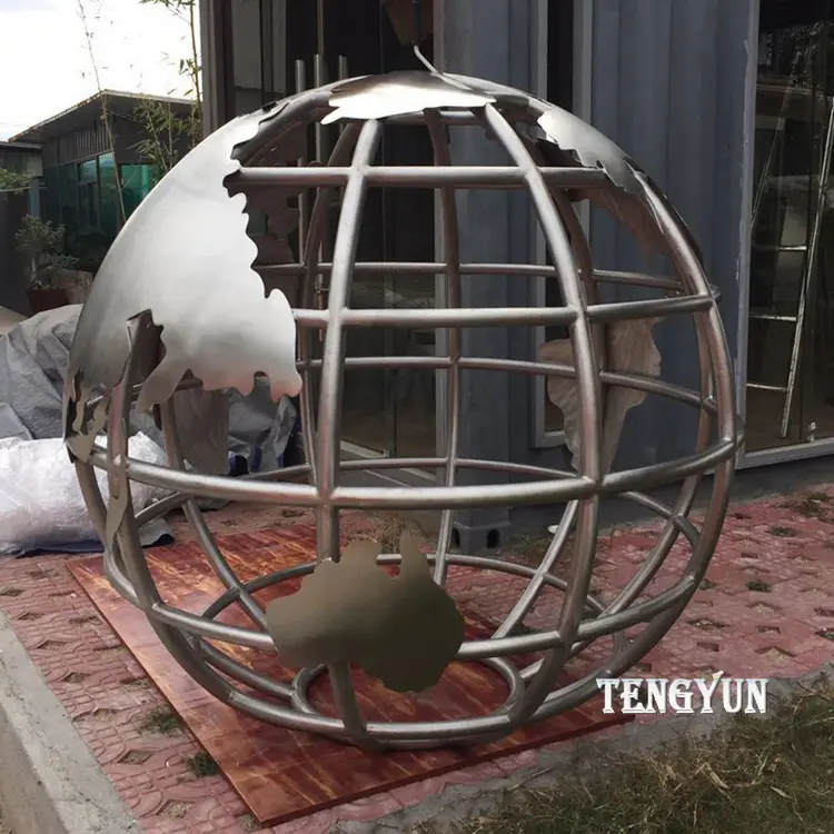 Decorative Metal Globe Sculpture Stainless Steel Outdoor Terrestrial Globe Statue For Sale