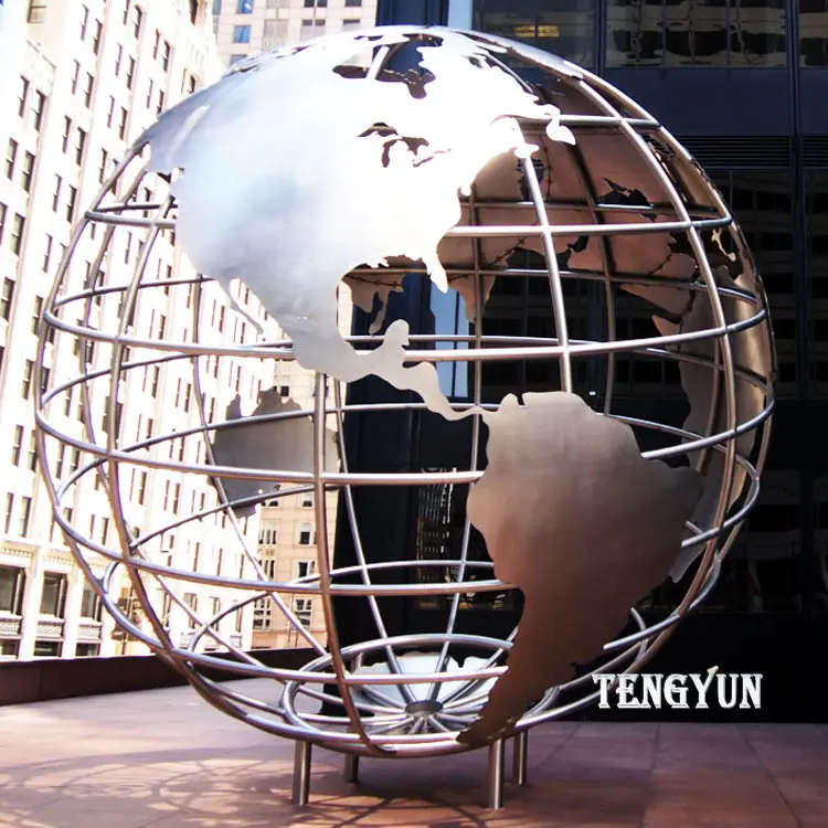 Decorative Metal Globe Sculpture Stainless Steel Outdoor Terrestrial Globe Statue For Sale