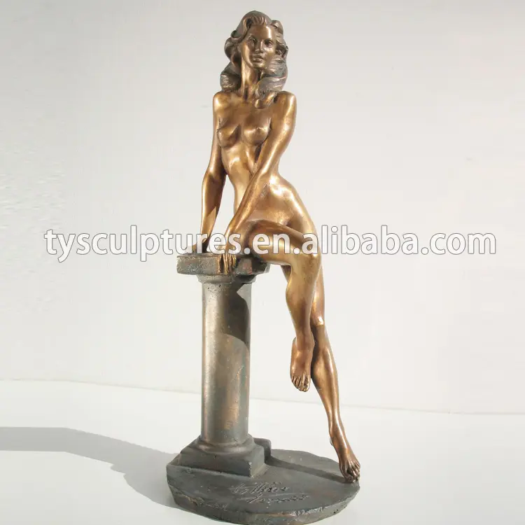 Exquisite Bronze Sexy Nude Woman Art Statue Naked Sitting Girl Human Figure Sculpture