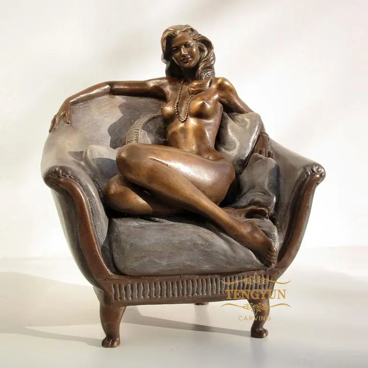Exquisite Bronze Sexy Nude Woman Art Statue Naked Sitting Girl Human Figure Sculpture