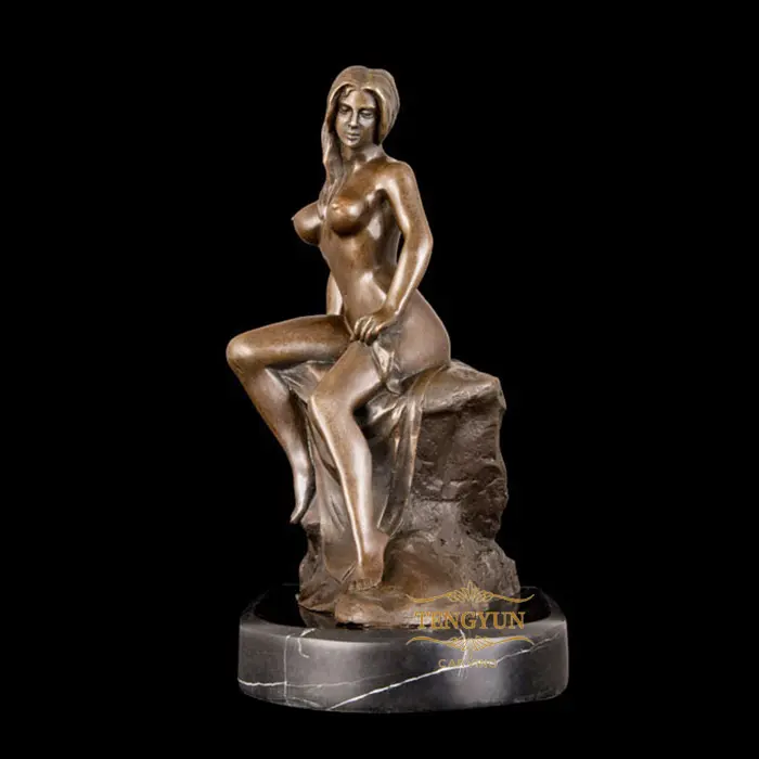 Exquisite Bronze Sexy Nude Woman Art Statue Naked Sitting Girl Human Figure Sculpture