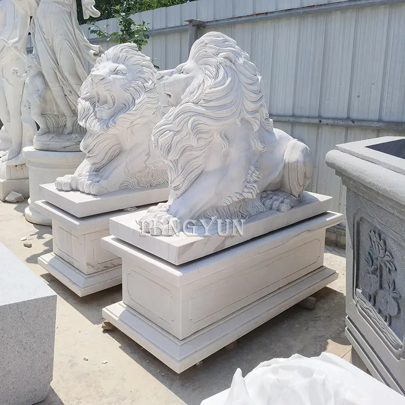 Exquisite Marble Lion Statues Hand Carving Outdoor Stone Lion Sculpture With Low Price