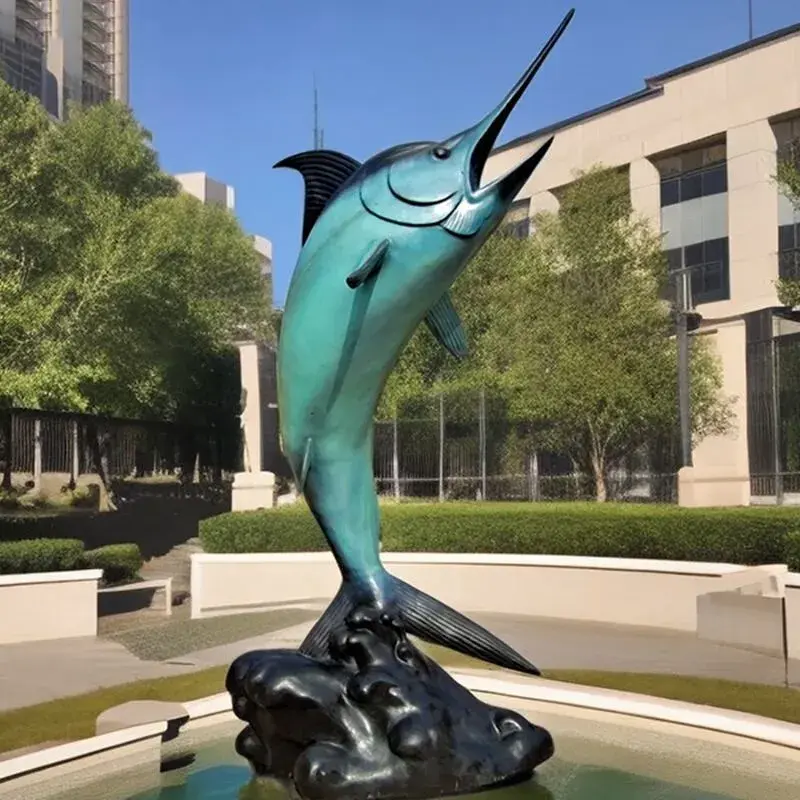 Garden Decorative Bronze Cast Marlin Fish Sculpture Water Fountain