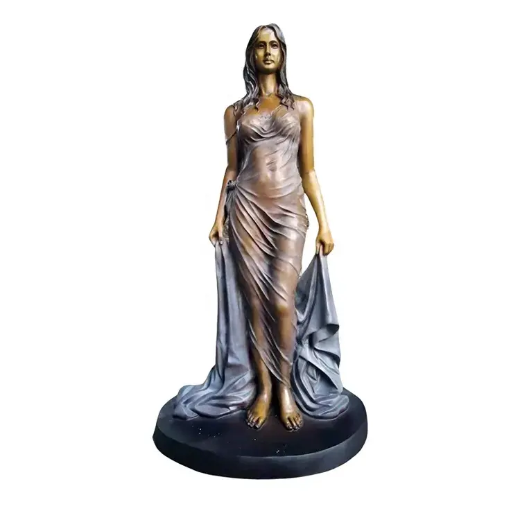 Garden Decorative Bronze Woman Statue Life Size Beauty Female With Dress Brass Metal Sculpture