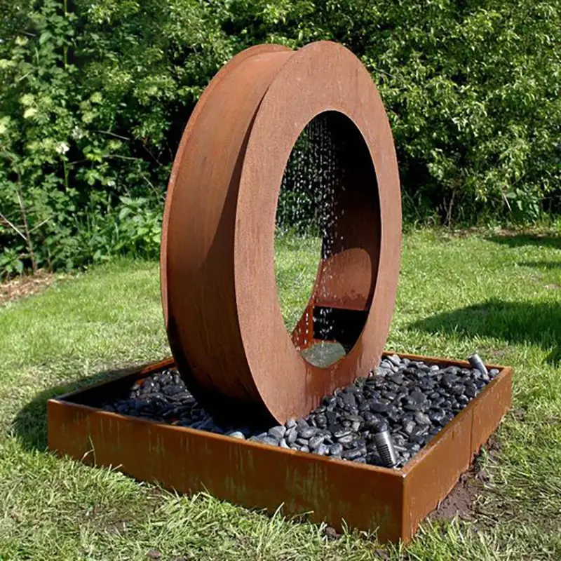 Garden Decorative Corten Steel Water Feature Round Ring Metal Water Fountain For Sale