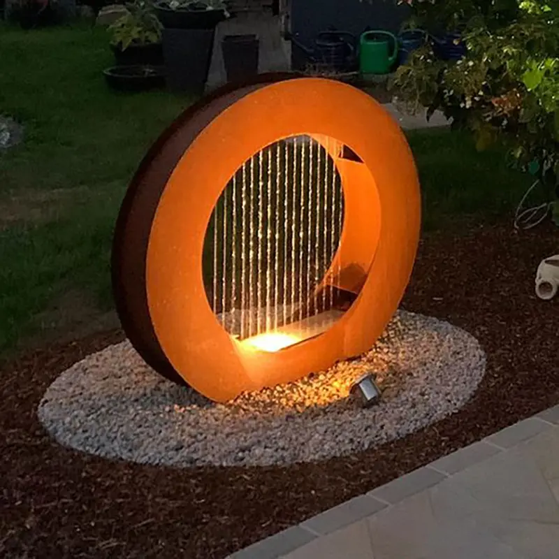 Garden Decorative Corten Steel Water Feature Round Ring Metal Water Fountain For Sale