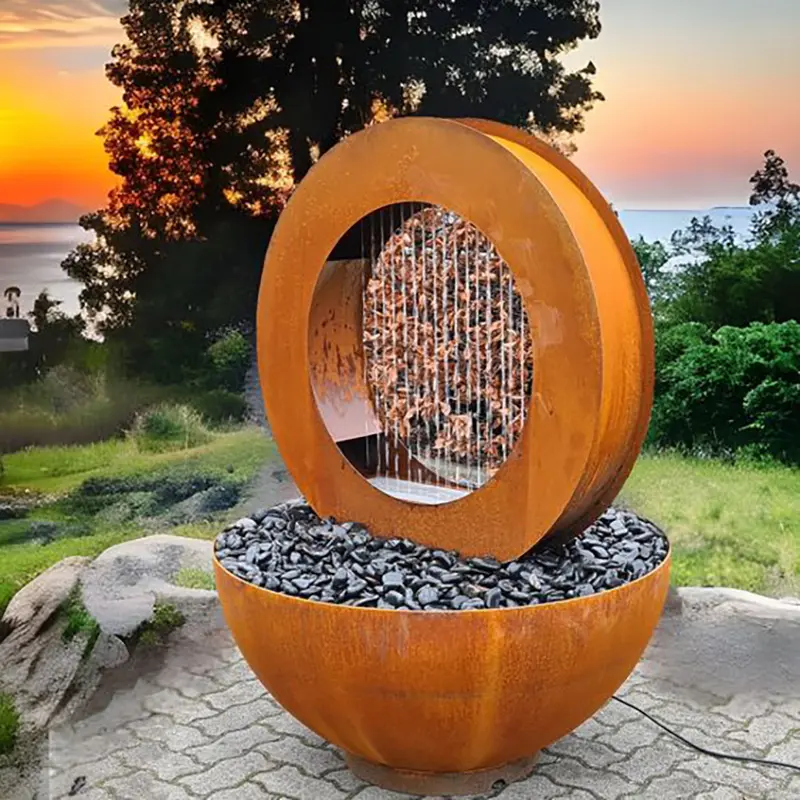 Garden Decorative Corten Steel Water Feature Round Ring Metal Water Fountain For Sale